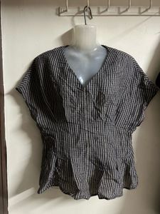 Striped V-Neck Dolman Sleeve Top