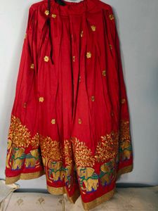 Vibrant Red Elephant Embroidered choli