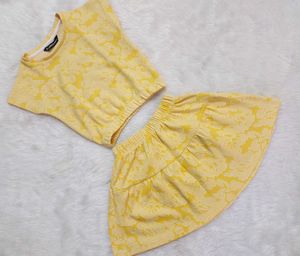 Yellow Floral Crop Top & Skirt Set