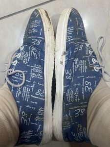 Blue Casual Sneakers with Text Print
