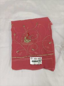 Embellished Pink Saree with Peacock Motif