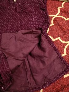 Pretty Wine Colour Sequence Kurta For Kids