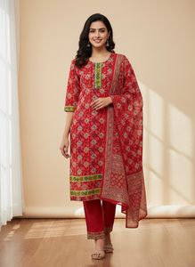 Red Printed Cotton kurta