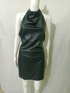 Zara Large Black Faux Leather Halter Dress