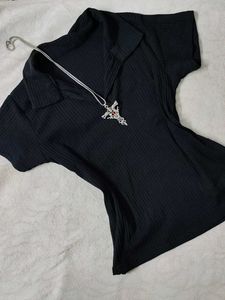 Ribbed navy blue polo