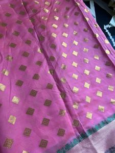 Elegant Pink Saree with green blouse