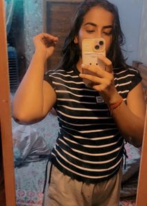 Striped Crop Top with Drawstring Sides