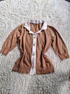 Brown Collared Button-Up Cardigan