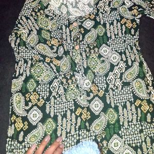 Dark Green Printed Short Kurti