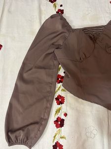 Chic Brown Puff Sleeve Top