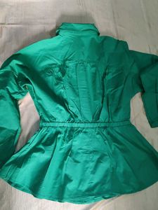 Green Button-Up Peplum Top