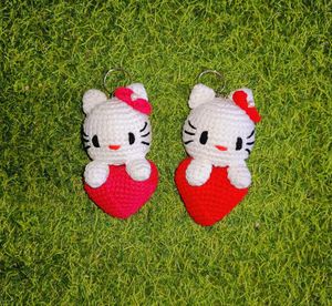 Cute Crochet Kitty with Heart keychain