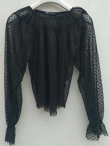 zara black net top.