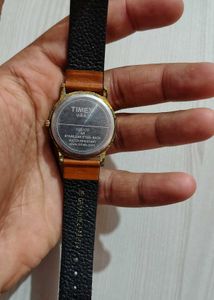 Timex Gold Dial Leather Strap Watch