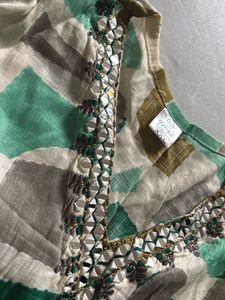 Bohemian Print Kurta with Embellished Neckline
