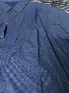 Men's Blue Textured Short Sleeve Shirt