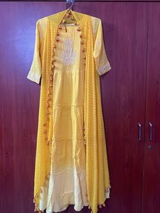 Yellow Embroidered Dress with Cape
