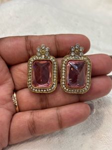 Elegant Pink Stone Stud Earrings