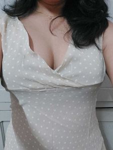 deep neck Chic Polka Dot Midi Dress