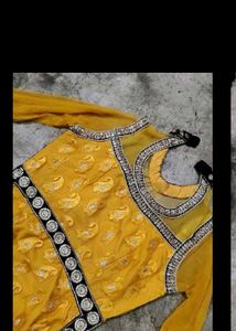 Yellow Ethnic Gown with Black Embellishments