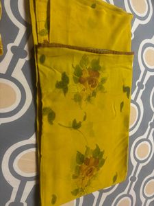 Yellow Floral Print Saree