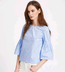 Zara Cute Pearl Embellished Bell Sleeve Top