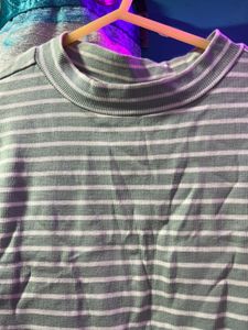 Striped Mock Neck T-Shirt