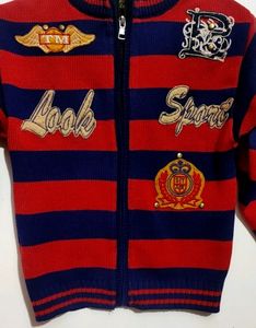 Red &amp; Navy Blue Wool Zipper Sweatshirt