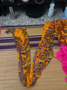 Vibrant Pink Orange Printed salwar Set wit dupata