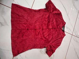 Elegant Red Silk Mandarin Collar Kurta