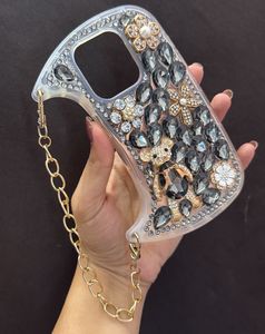 iPhone 15pro Cover with Gold Chain sparkling gem