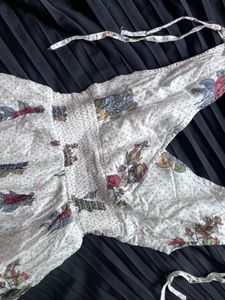 White Floral Smocked Waist Dress
