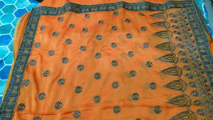 Orange Embroidered Silk Saree