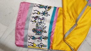 Elegant Yellow Silk Saree with Rajasthani Print