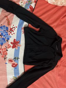 Black Cropped Long Sleeve Top