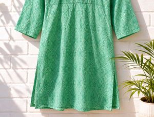 Green Printed Cotton Kurta