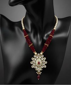 Maroon, Yellow pearls Beaded Necklace