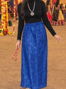 Vibrant Blue and Black Ethnic Skirt Top