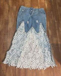 🌶️Y2K lace work denim long skirt 🌶️