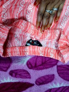 Peach &amp; White Printed Kurta Set