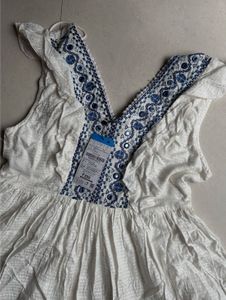 White Embroidered Flared Dress