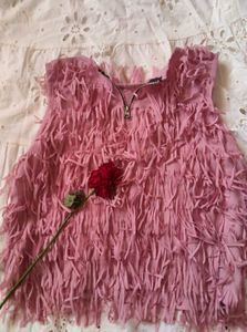 Pink Fringe Crop Top
