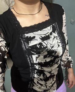 Black Top With Net Design Full Sleeves Net