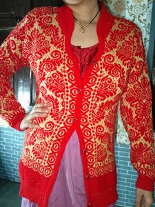 Red Patterned Cardigan