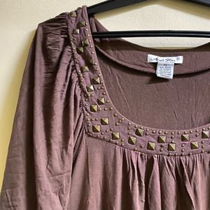 Studded Neckline Brown Top