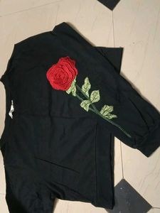Black Top with Rose Embroidery