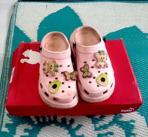 Cute Pink Clogs with Charms 6 to 8 year girl no