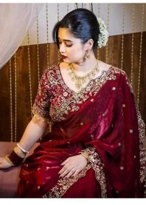 Elegant Embroidered Maroon Saree with Blouse