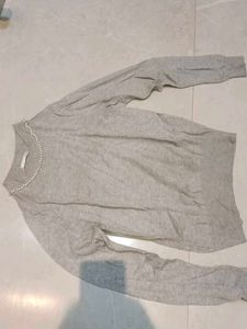 Gray Pearl Embellished Sweater