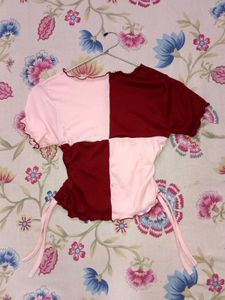 Colorblock Ruched Tie Top